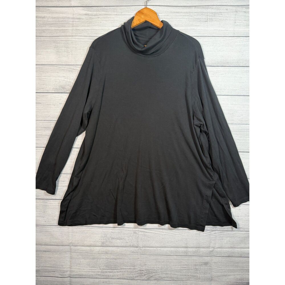 J.Jill Perfect Pima Women's 3X Black Side Vent Turtleneck Tunic Top 4339